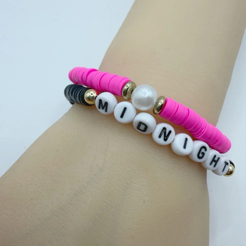 Heishi Bead Friendship Bracelet | Pink Black “Midnight” Swiftie Style